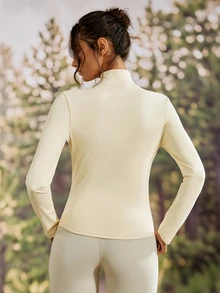 Exploreva Women's Solid Color Slim Fit Versatile Daily Outdoor Long Sleeve T-Shirt - Apricot - View 4