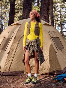 Exploreva Women's Solid Color Round Neck Long Sleeve Daily Fitness Outdoor T-Shirt - Mustard Yellow - View 3