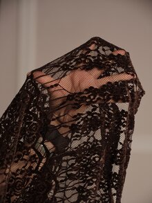 Anewsta Fall New Premium Chenille Lace & Leather Patchwork Brown Shirt Blouse , Luxury Lapel Collar Plus Size Long Sleeve Top Halloween Date Night - Brown - View 8