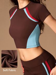 VARSIVA Women's Casual Striped Colorblock Cropped Sports T-Shirt - Multicolor - View 12