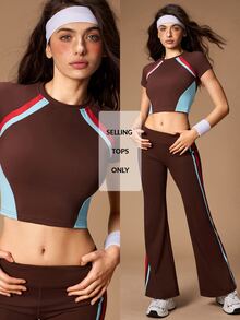 VARSIVA Women's Casual Striped Colorblock Cropped Sports T-Shirt - Multicolor - View 3