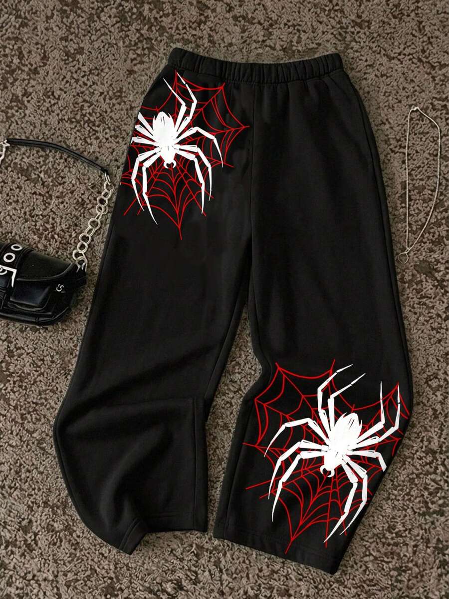 Attitoon Halloween Goth Y2K Spider /Spider Web Basic Sweatpants - Multicolor - View 1