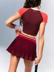 VARSIVA Women's Round Neck Colorblock Cropped T-Shirt And Pocket Pleated Skort Sporty Set - Multicolor - View 11