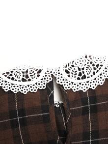 Emery Rose Kids Emery Rose Kids 女童少女秋冬刺繡領編織格紋拼接洋裝 寬鬆長袖復古休閒棕色 - 棕色 - 查看 6