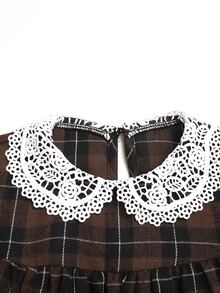 Emery Rose Kids Emery Rose Kids 女童少女秋冬刺繡領編織格紋拼接洋裝 寬鬆長袖復古休閒棕色 - 棕色 - 查看 5