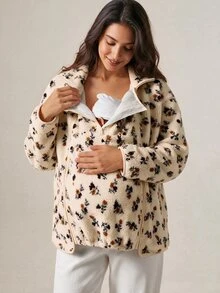 Boho Mama Maternity Ditsy Floral Zipper Front Casual 3-In-1 Jacket - Multicolor - View 3