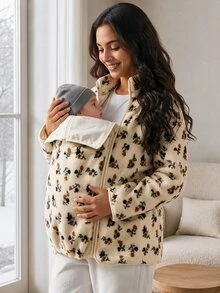 Boho Mama Maternity Ditsy Floral Zipper Front Casual 3-In-1 Jacket - Multicolor - View 4