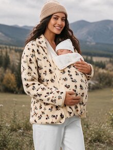Boho Mama Maternity Ditsy Floral Zipper Front Casual 3-In-1 Jacket - Multicolor - View 2