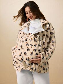 Boho Mama Maternity Ditsy Floral Zipper Front Casual 3-In-1 Jacket - Multicolor - View 9