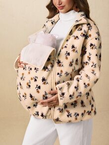 Boho Mama Maternity Ditsy Floral Zipper Front Casual 3-In-1 Jacket - Multicolor - View 5