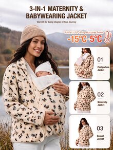 Boho Mama Maternity Ditsy Floral Zipper Front Casual 3-In-1 Jacket - Multicolor - View 1