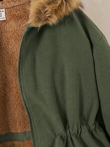 SHEIN 女童純色抓絨內裡休閒夾克外套 秋冬女童服飾 - 軍綠色 - 查看 7