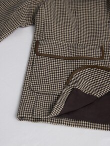 Zovinel Metal Button And Suede Bingding Commuter Houndstooth Fabric Blazer, Back To School, Casual Work,Elegant Fall Summer/Autumn/Winter - Brown - View 9