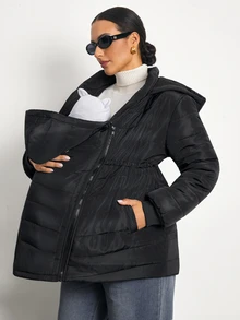 MaterniWear Maternity Solid Color Long Sleeve Zipper Front Casual Hooded 3-In-1 Jacket - Black - View 8