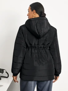 MaterniWear Maternity Solid Color Long Sleeve Zipper Front Casual Hooded 3-In-1 Jacket - Black - View 4