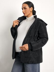 MaterniWear Maternity Solid Color Long Sleeve Zipper Front Casual Hooded 3-In-1 Jacket - Black - View 6