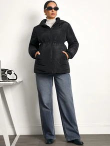 MaterniWear Maternity Solid Color Long Sleeve Zipper Front Casual Hooded 3-In-1 Jacket - Black - View 7