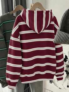 SHEIN EZwear 韓式時尚百搭彩色條紋圖案運動衫，適合外穿、攝影、露營、秋冬季、返校季，女款標準圓領 - 彩色 - 查看 2