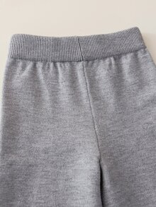 SHEIN 女嬰蝴蝶結裝飾圓領長袖上衣與長褲針織套裝 秋冬款 - 淺灰色 - 查看 6