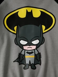 BATMAN X SHEIN Sudadera para niño joven con bloques de color, patchwork y estampado de dibujos animados - Negro - Ver 5