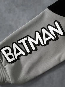 BATMAN X SHEIN Sudadera para niño joven con bloques de color, patchwork y estampado de dibujos animados - Negro - Ver 6