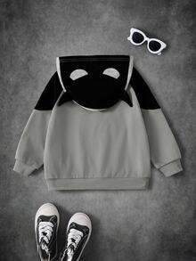 BATMAN X SHEIN Sudadera para niño joven con bloques de color, patchwork y estampado de dibujos animados - Negro - Ver 2