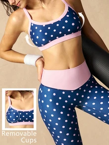VARSIVA Women's Polka Dot Print Cropped Camisole And Leggings Sports Activewear Set - Blue - View 14
