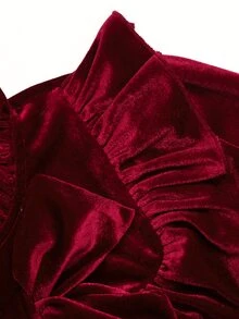 SHEIN 女童天鵝絨珠飾優雅簡約日常可愛天鵝絨洋裝 - 酒紅色 - 查看 7