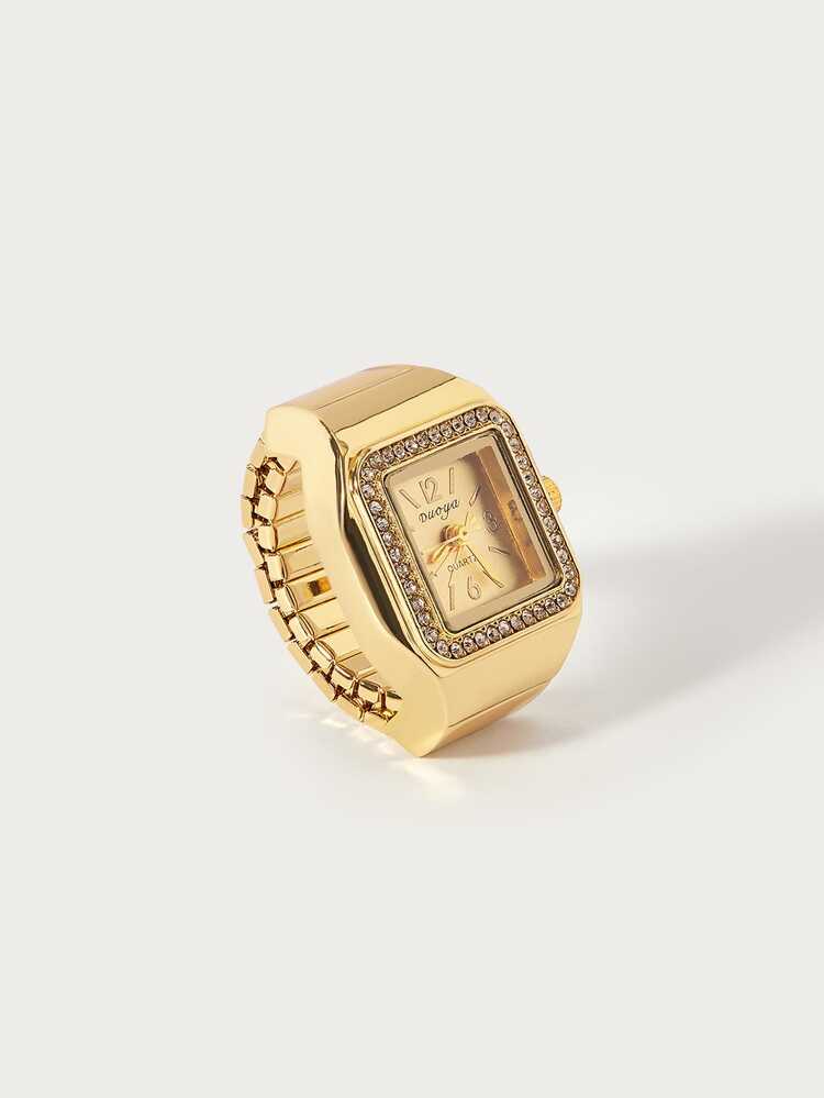 Glisma 新款 BLINGBLING 時尚戒指手錶，極簡獨特方形設計，鑲嵌水鑽，Ins 風格，可疊戴，小眾設計師單品，日常佩戴，約會 - 均碼 - 查看 8