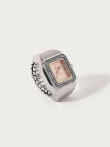 Glisma New BLINGBLING Fashion Ring Watch, Minimalist Unique Square Design With Rhinestones, Ins Style, Stackable, Niche Designer Piece, Daily Wear, Dating - one-size - View 4