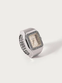 Glisma New BLINGBLING Fashion Ring Watch, Minimalist Unique Square Design With Rhinestones, Ins Style, Stackable, Niche Designer Piece, Daily Wear, Dating - one-size - View 6