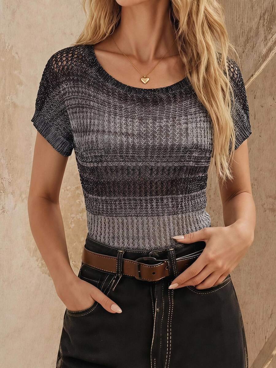 GlowEve Women's Casual Versatile Colorblock Knit Top For Daily Wear - Black - View 1