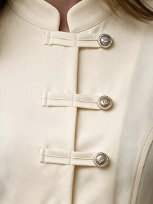 Penseblé Women's Autumn/Winter Fashion Casual Button Decor Solid Color Waist-Cinching Regular Shoulder Long Sleeve Regular Jacket, Minimalist Style For Daily Commute - Apricot - View 6