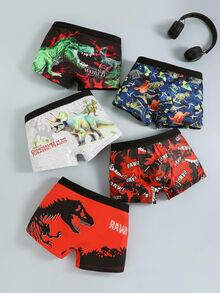 SHEIN 5pcs/Set Young Boy Cartoon Dinosaur Print Briefs, Comfortable Boxer Shorts Summer Potty Training Baby Pink - Multicolor - View 2