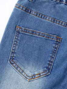 SHEIN Celana Jeans Denim untuk Remaja Putri, Warna Vintage Washed, Gaya Busana Jalanan, Ujung Robek Rusak, Potongan Kaki Melebar, Gaya Baru Serbaguna untuk Musim Gugur - Biru - View 7