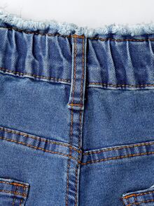 SHEIN Celana Jeans Denim untuk Remaja Putri, Warna Vintage Washed, Gaya Busana Jalanan, Ujung Robek Rusak, Potongan Kaki Melebar, Gaya Baru Serbaguna untuk Musim Gugur - Biru - View 9