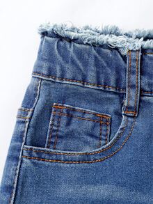SHEIN Celana Jeans Denim untuk Remaja Putri, Warna Vintage Washed, Gaya Busana Jalanan, Ujung Robek Rusak, Potongan Kaki Melebar, Gaya Baru Serbaguna untuk Musim Gugur - Biru - View 11
