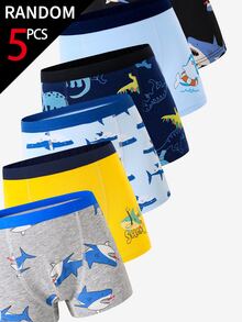Boys' 5pcs Random Baby Pink White Traceable Cotton Cute Minimalist Cool Shark Dinosaur Print Boxer Briefs Summer Nursery - Multicolor - View 7