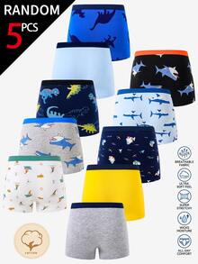 Boys' 5pcs Random Baby Pink White Traceable Cotton Cute Minimalist Cool Shark Dinosaur Print Boxer Briefs Summer Nursery - Multicolor - View 3