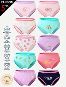 SHEIN 5件隨機款女童幼兒內褲 冬季日常 嬰兒粉色白色 卡通檸檬酪梨草莓甜甜圈水果印花 柔軟棉質內衣 - 彩色 - 查看 9