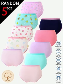 SHEIN 5件隨機款女童幼兒內褲 冬季日常 嬰兒粉色白色 卡通檸檬酪梨草莓甜甜圈水果印花 柔軟棉質內衣 - 彩色 - 查看 3