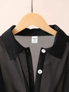 Girls' Casual Lightweight Long Sleeve Buttoned Black Polyester Breathable Classic Easy-CareSoft-Touch Bold Chic Shirt Fall Winter, Fall Tops - Black - View 7