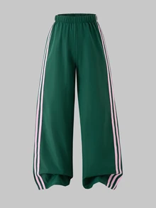 SHEIN Tween女孩秋季穿搭 粉色與白色 3件組側條紋拉鍊短版連帽衫背心寬腿褲套裝 可愛蝴蝶結運動風校園休閒服 - 綠色 - 查看 6