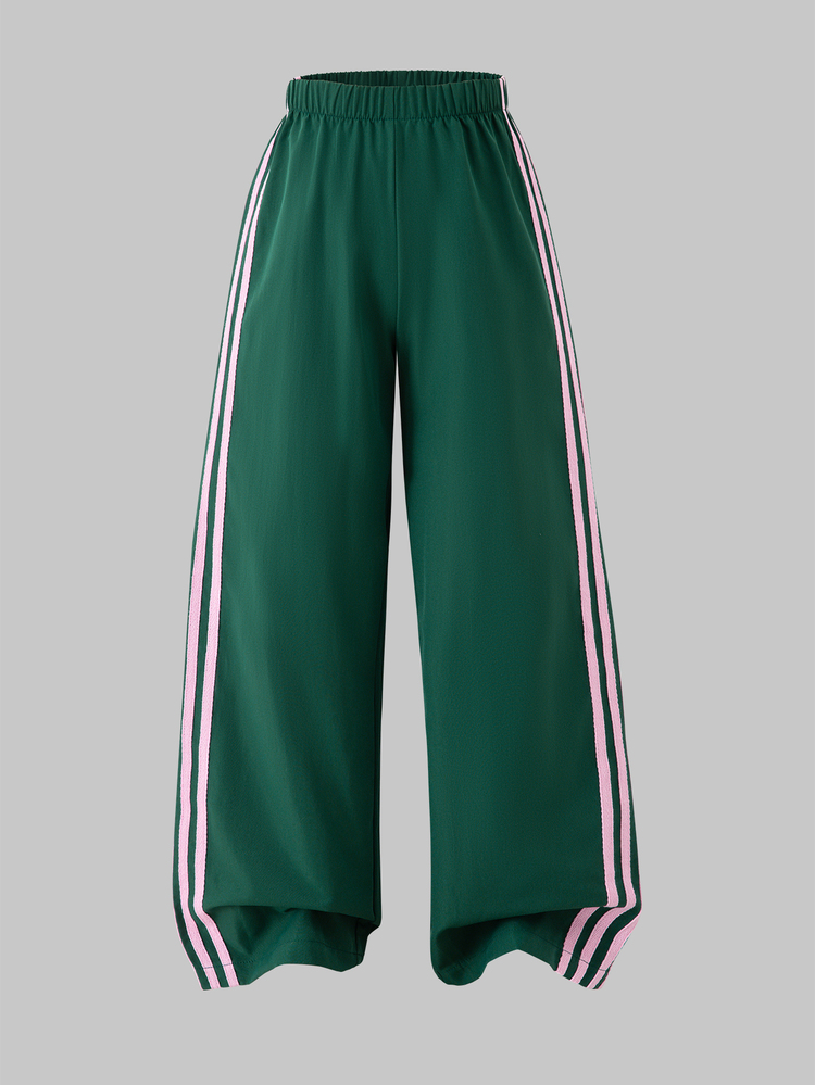 SHEIN Tween Girls Autumn Outfits Pink And White White 3Pcs Side Stripe Zip Up Cropped Hoodie Camisole Wide Leg Pants Set Cute Bow Sporty Tracksuit School - Green - View 5