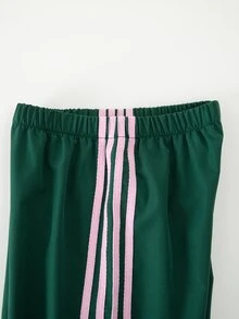 SHEIN Tween女孩秋季穿搭 粉色與白色 3件組側條紋拉鍊短版連帽衫背心寬腿褲套裝 可愛蝴蝶結運動風校園休閒服 - 綠色 - 查看 9