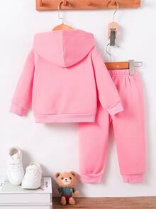 2pcs Baby Girl Funny Letter Print Hooded Sweatshirt And Long Pants Set, Autumn Winter Party School Gym Vacation Vacation Pink Cute Athletic Graphic - Pink - View 2