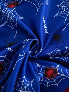 Baby Boy Autumn/Winter Knitted Fun Graffiti Red Black Blue Spider And Web Pattern Colorblock 2 Pieces Set Snug Fit Crew Neck Zip-Up Long Sleeve - Multicolor - View 7