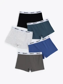 5pcs/Pack Solid Color Comfortable Soft Boxer Briefs For Teenage Boys, Christmas Gifts For Teen Boy, Black Grey White Summer Baggy Gym Beach Low Rise - Multicolor - View 2