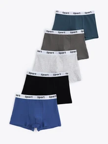 5pcs/Pack Solid Color Comfortable Soft Boxer Briefs For Teenage Boys, Christmas Gifts For Teen Boy, Black Grey White Summer Baggy Gym Beach Low Rise - Multicolor - View 5