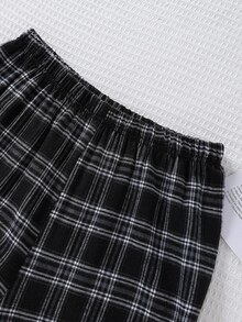 SHEIN 2件組大童休閒寬鬆工裝圓領長袖電玩圖案印花衛衣與格紋長褲睡衣套裝，舒適秋冬款 - 彩色 - 查看 5